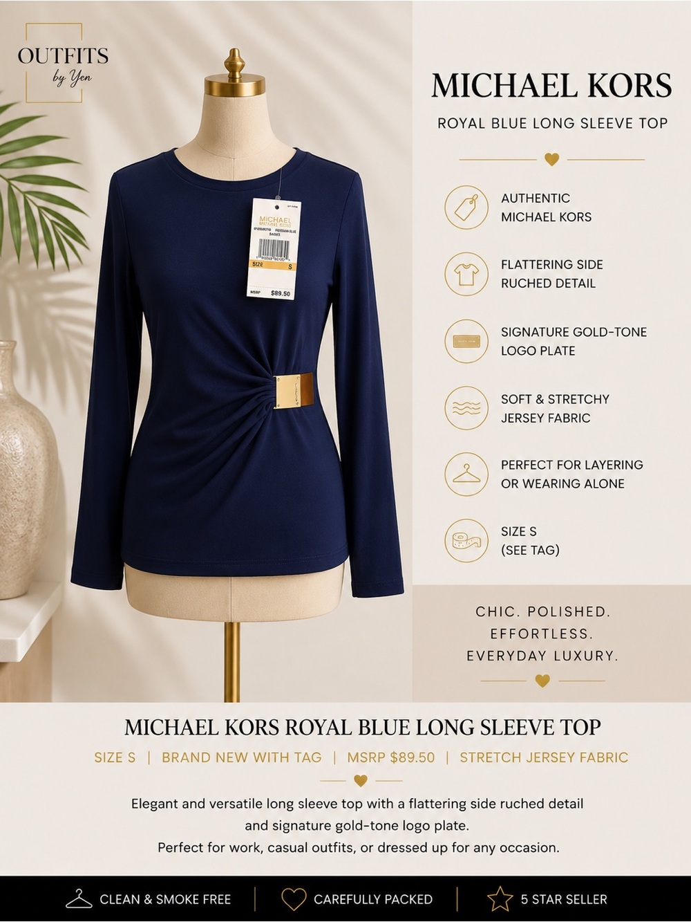 Michael Kors Royal Blue Long Sleeve Top